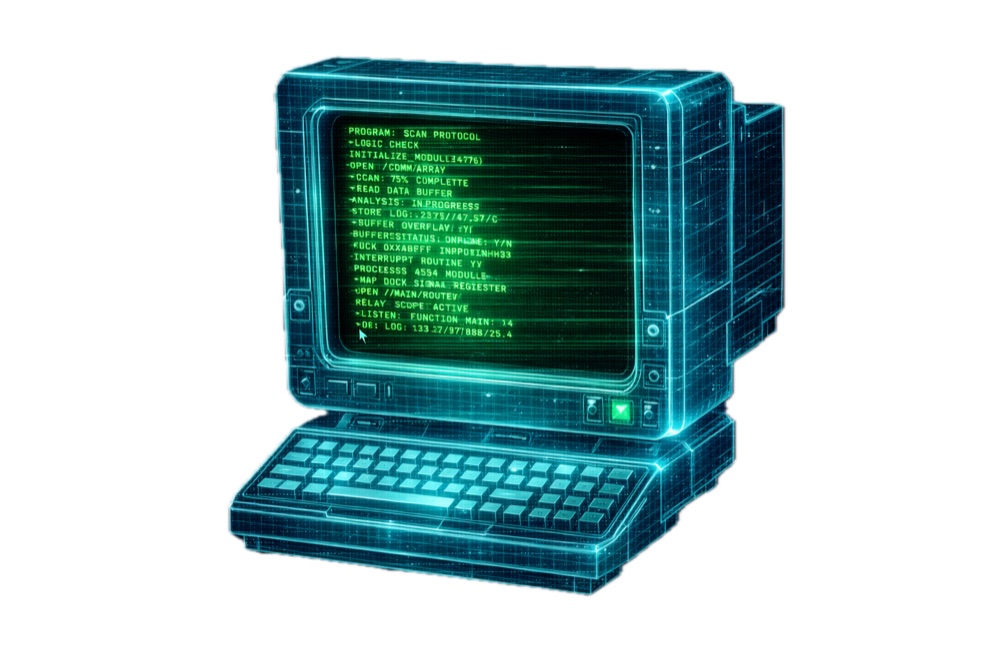 Holographic retro sci-fi terminal