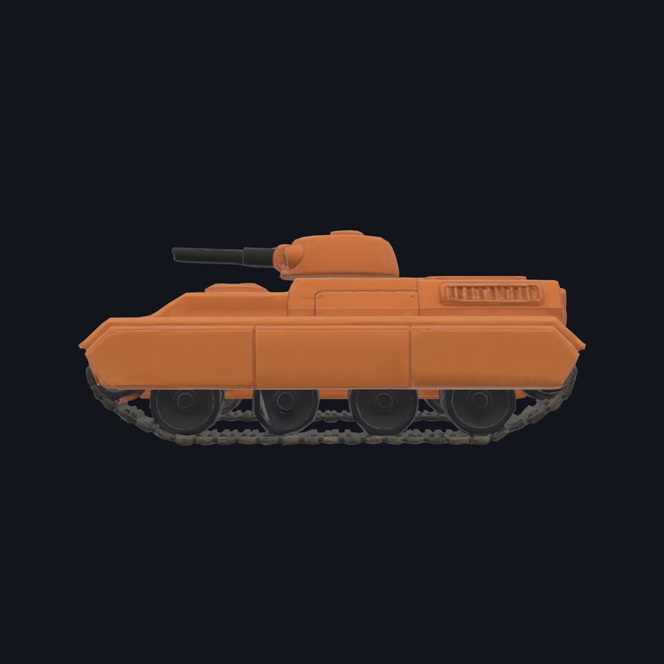 Pixie, an orange tank for Bjorn's Planetfall, in side profile