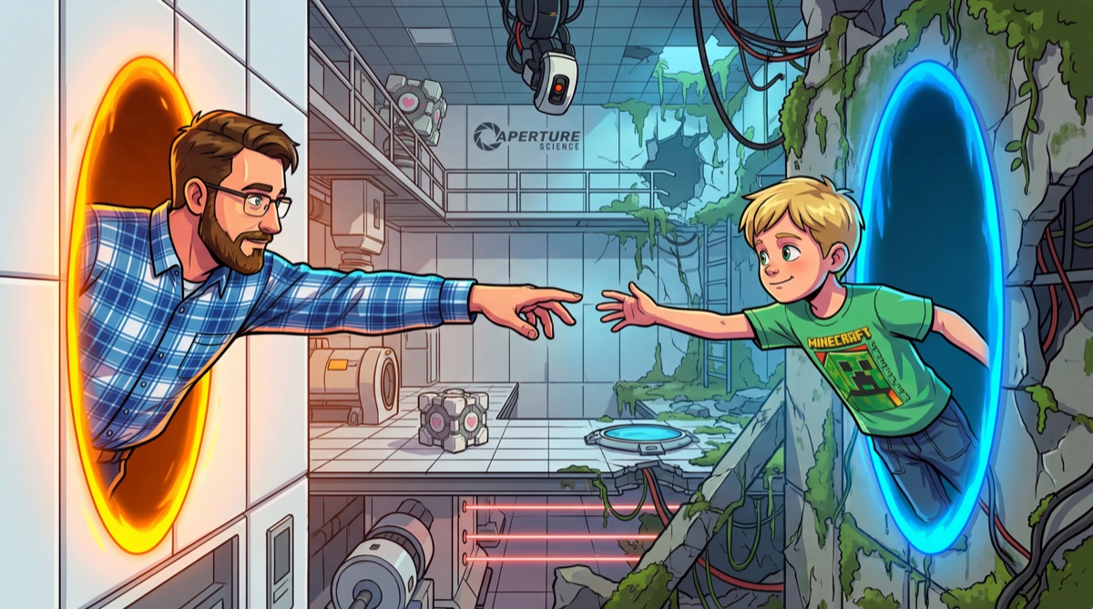 AI art: Ben and Bjorn playing Portal