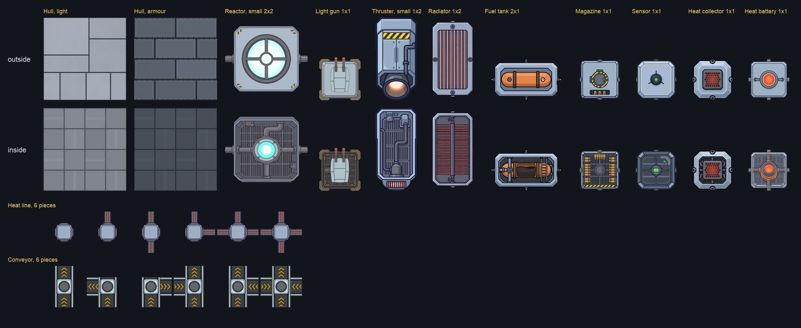 Sheet of Space Fleet Combat ship blocks, outside and inside